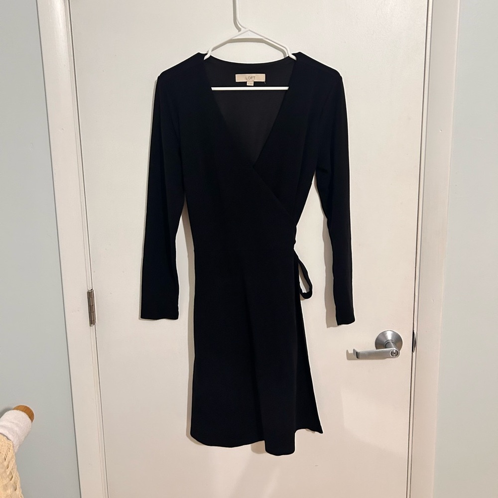 Loft Black Wrap Dress, Sz M - Picture 4 of 6